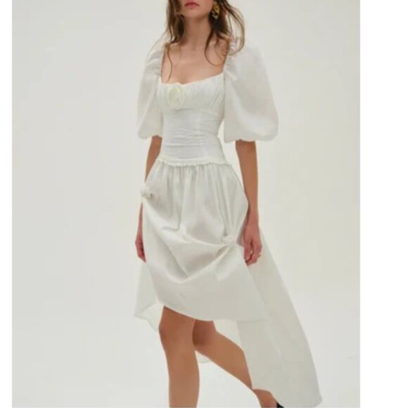 NEW FOR LOVE & LEMONS JEANETTE CREAMY WHITE TAFETTA MAXI DRESS SIZE S - Picture 1 of 13